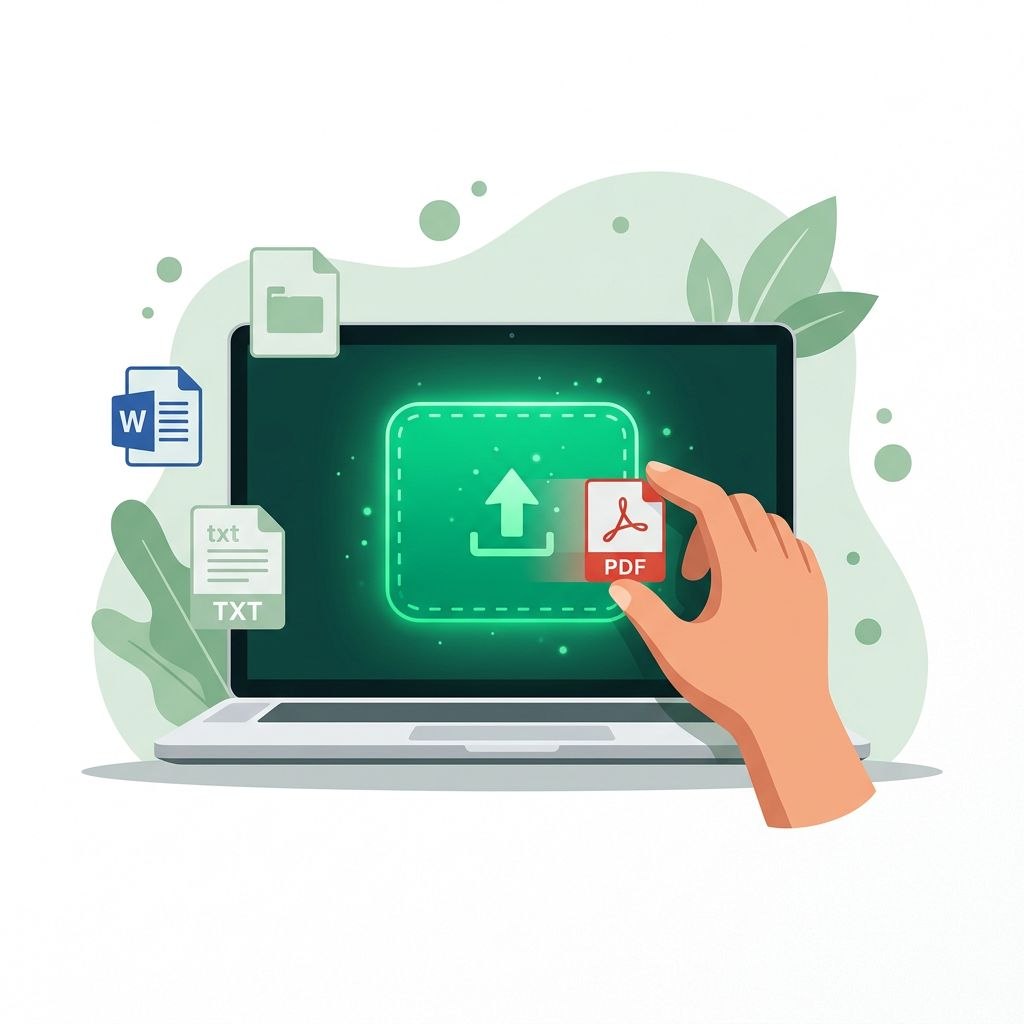 Upload PDF, Word, or text files